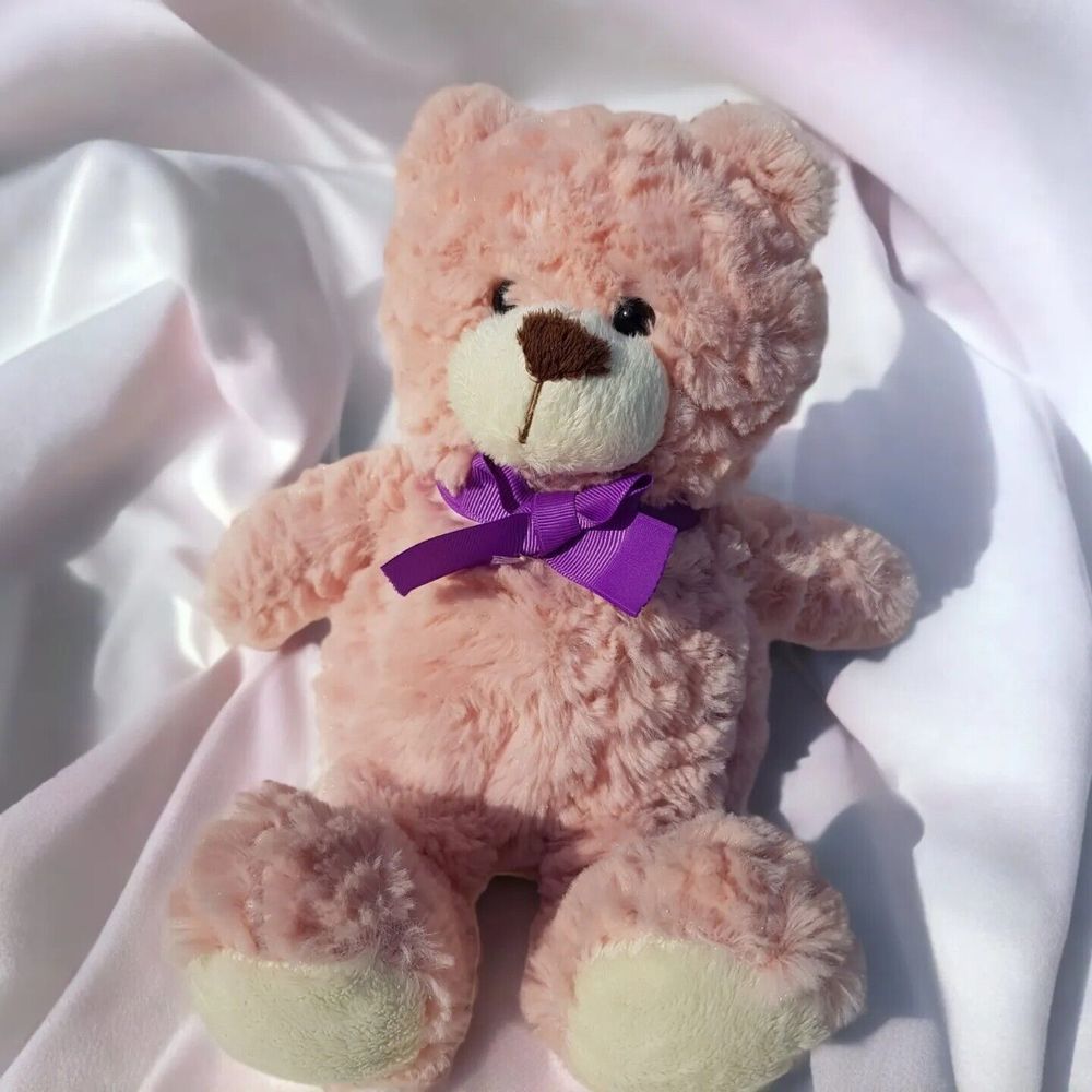 Animal Adventure Pink Soft Plush Stuffed Teddy Bear 12" Purple Bow Easter 2017